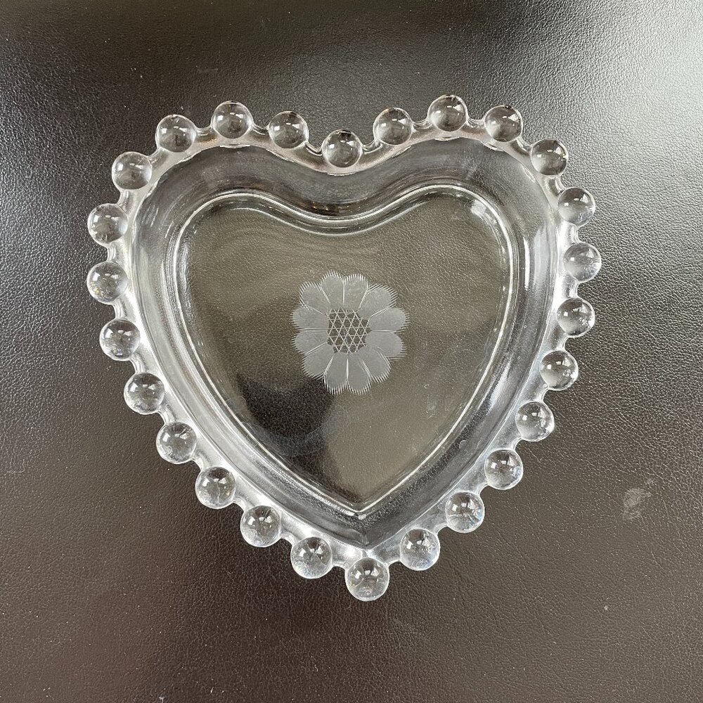 Vintage 50s WJ Hughes Cornflower Candlewick Heart Bonbon Trinket Dish